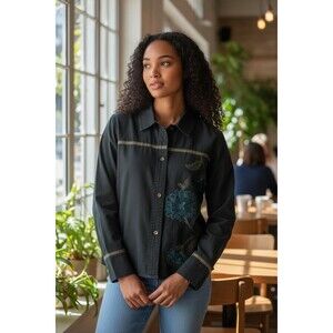 VTG Susan Bristol Denim Jacket Embroidered and Beaded Petite Large